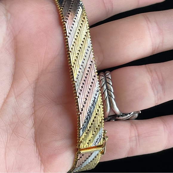 Milor sterling silver Multi Sterling Silver Gold Herringbone Cuff Bracelet - Picture 6 of 14